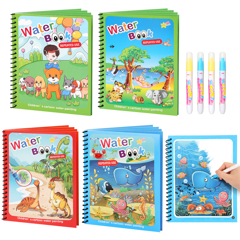 Reusable Water Magic Coloring Book - Игрушки Монтессори, многоразовая книжка-раскраска, волшебная книга