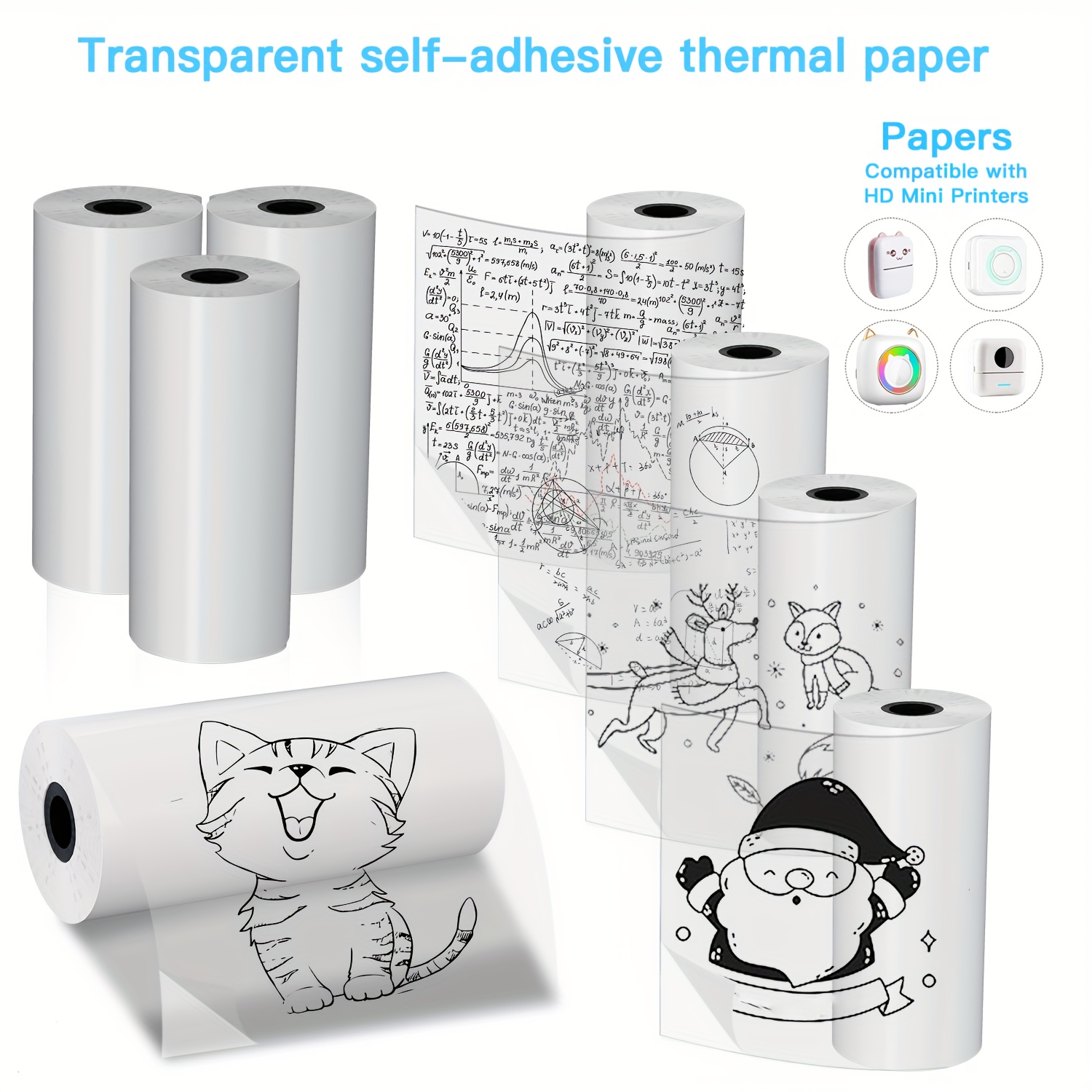 2/4/8 рулонов, прозрачная само – обзор и цена Mini Pocket Thermal Printer Paper Roll